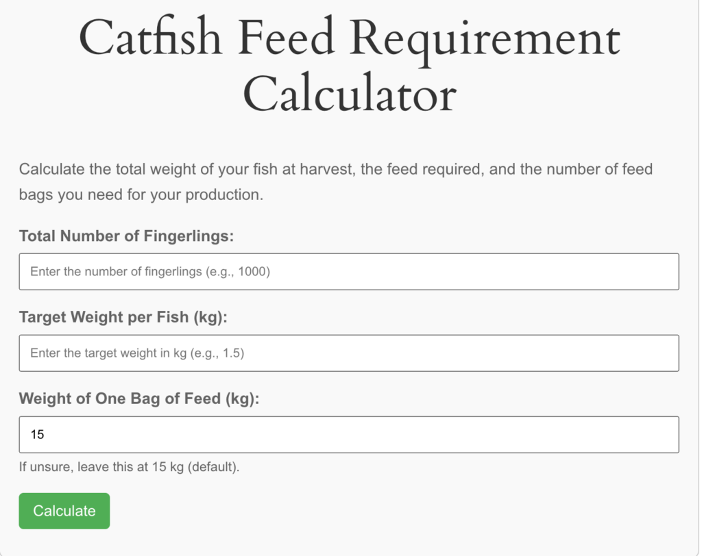 fish farming calculators, catfish production cost calculator, how much would it cost me to produce 1000 catfish