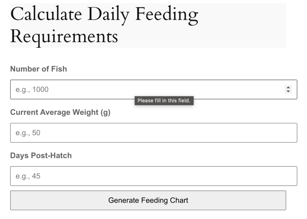 Catfish Feeding Chart Calculaor